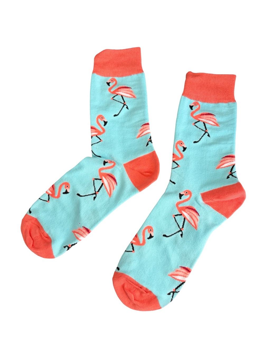 Flamingo Novelty Crew Socks Aqua Coral